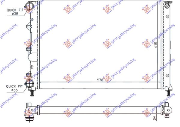 HLADNJAK MOTORA 1.6 16v TWIN SPARK (580x410x34) 05- (VALEO)