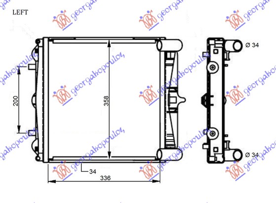 HLADNJAK MOTORA 2.5/2.7/3.2 (+/-AC) (336x358x34) LEVO