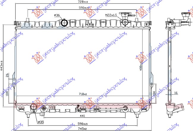 HLADNJAK MOTORA 2.4 16V/2.7 V6 (+/-AC) A/T (72x40)