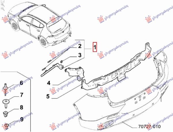 REAR BUMPER SIDE UPPER BRACKET PLASTIC (O)