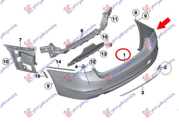 REAR BUMPER PRIMED (S.W.) (1 SINGLE EXHAUST-W/CUTTING MARKS FOR PDC)