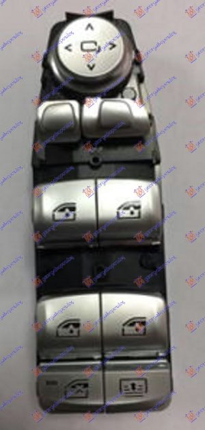 PREKIDAC U PREDNJIM VRATIMA SREBRNI (4 TASTERA) (ELEKTRO-SKLOPIV RETROVIZOR) (8 PIN) LEVO