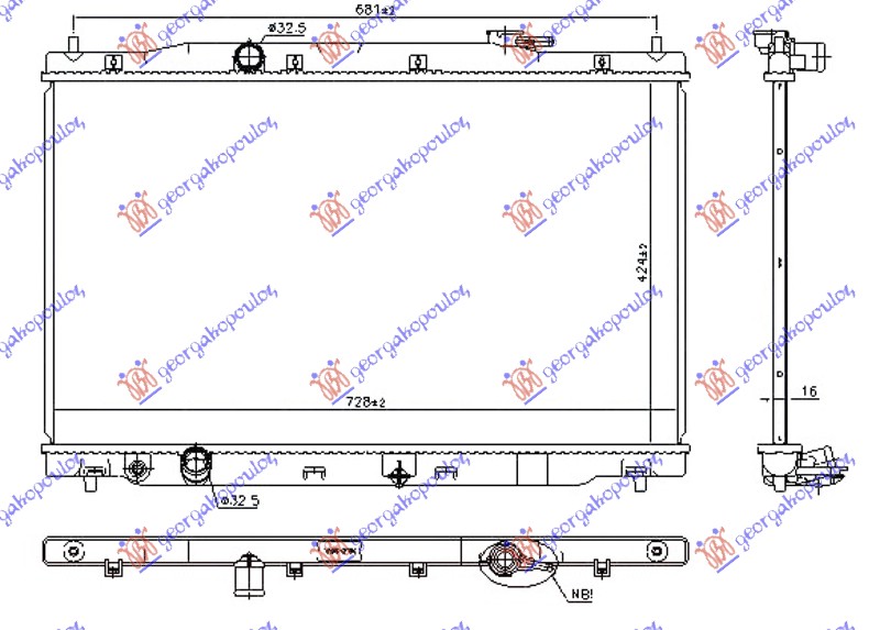 HLADNJAK MOTORA 2.0i 16V BENZIN (MAN/AUTO) (425x750x16) (KOYO)
