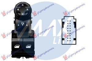 PREKIDAC U PREDNJIM VRATIMA (2 TASTERA) (ELEKTRO-SKLOPIV RETROVIZOR) (18 PIN) LEVO