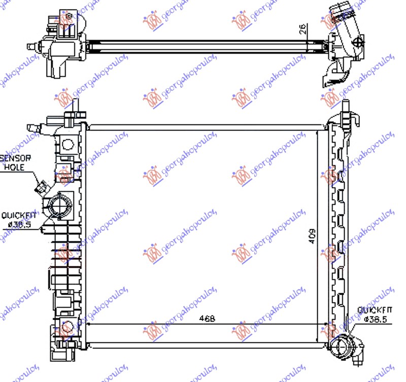 RADIATOR 1.4i- TURBO (470x428)A14NEL/T (KOYO)