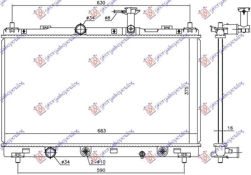 RADIATOR 1.6 PETROL AUTOMATIC (375x697x16) (KOYO)