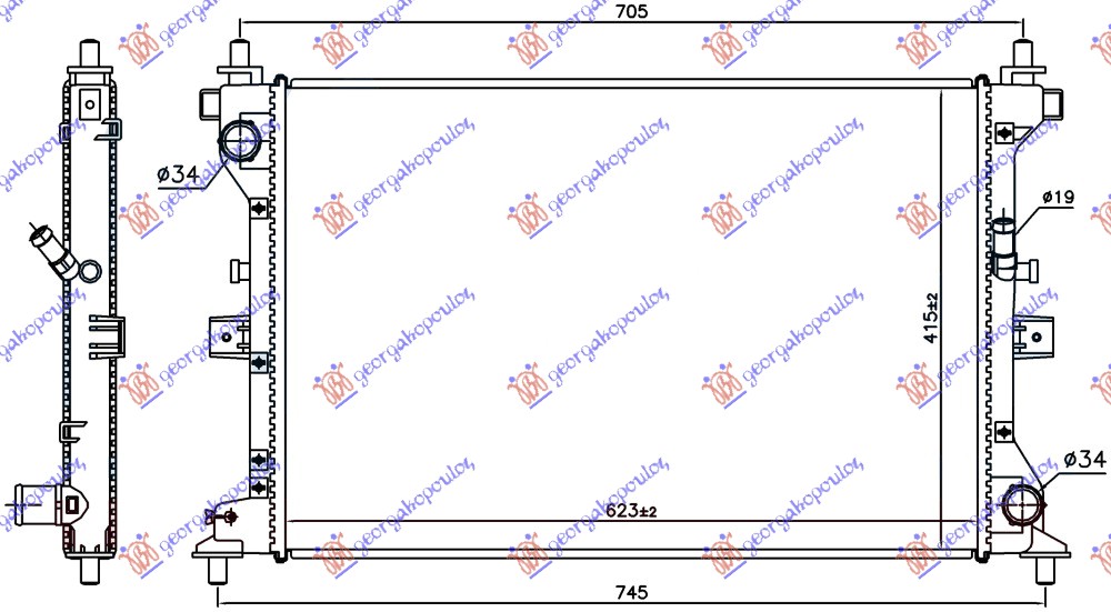 RADIATOR 1.6 DDiS DIESEL MANUAL (623x415x27) (KOYO)